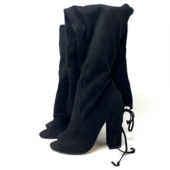 Steve Madden Elliana Peep Toe Over the Knee Boot Heel Black Faux Suede Size 8M - Picture 8 of 11